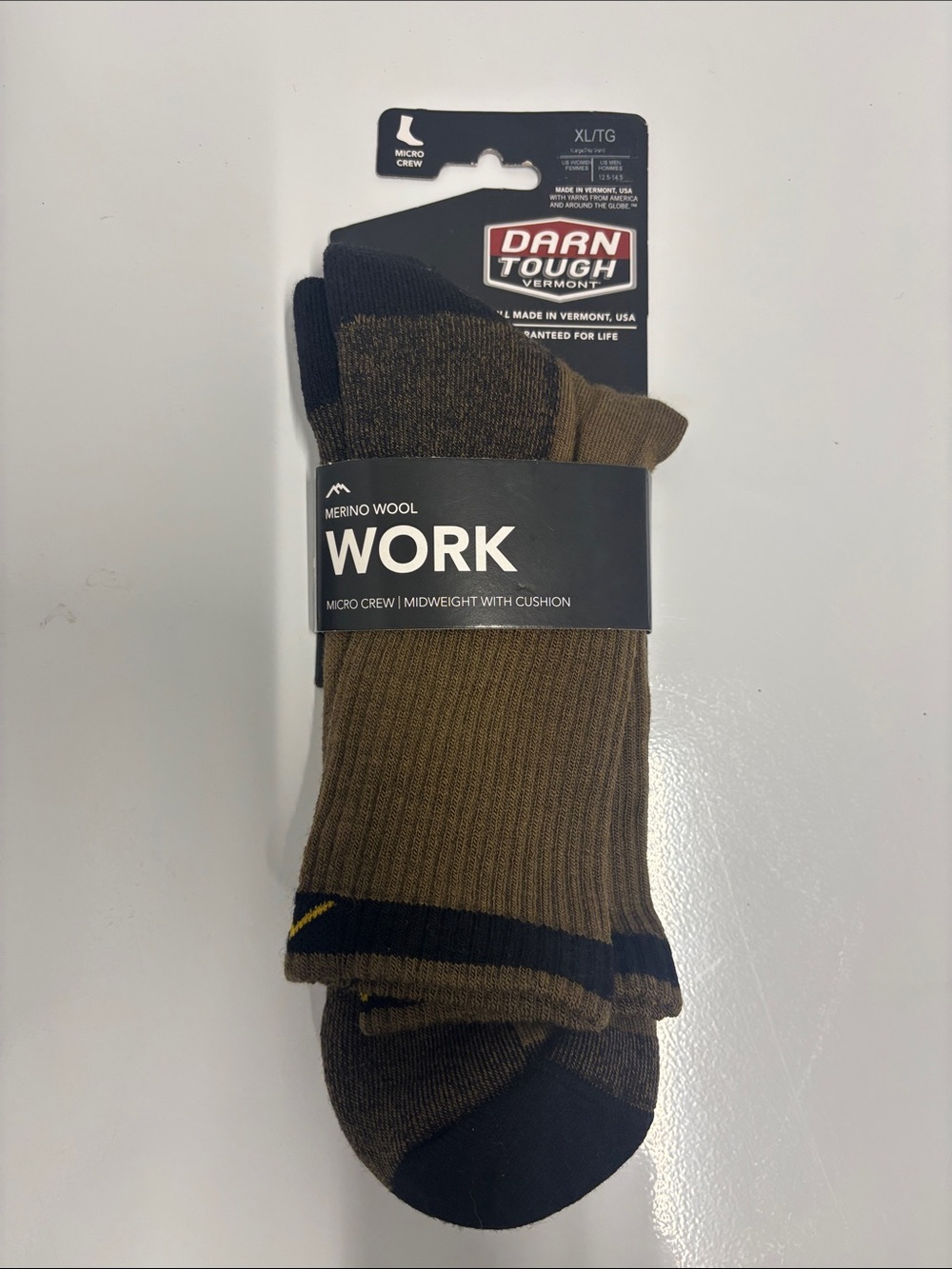 Darn Tough Men’s Merino Wool Work sock 2005 Timber XL NWT